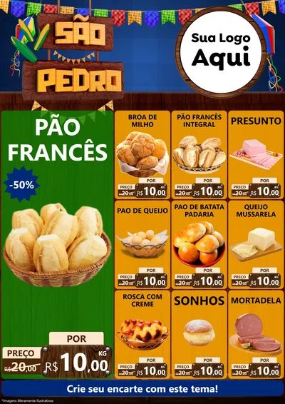 Modelo de Encarte para Encarte A4 Vertical com o tema São Pedro para Padaria