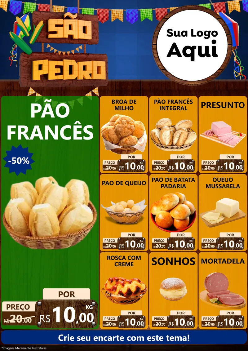 Modelo de Encarte para Encarte A4 Vertical com o tema São Pedro para Padaria
