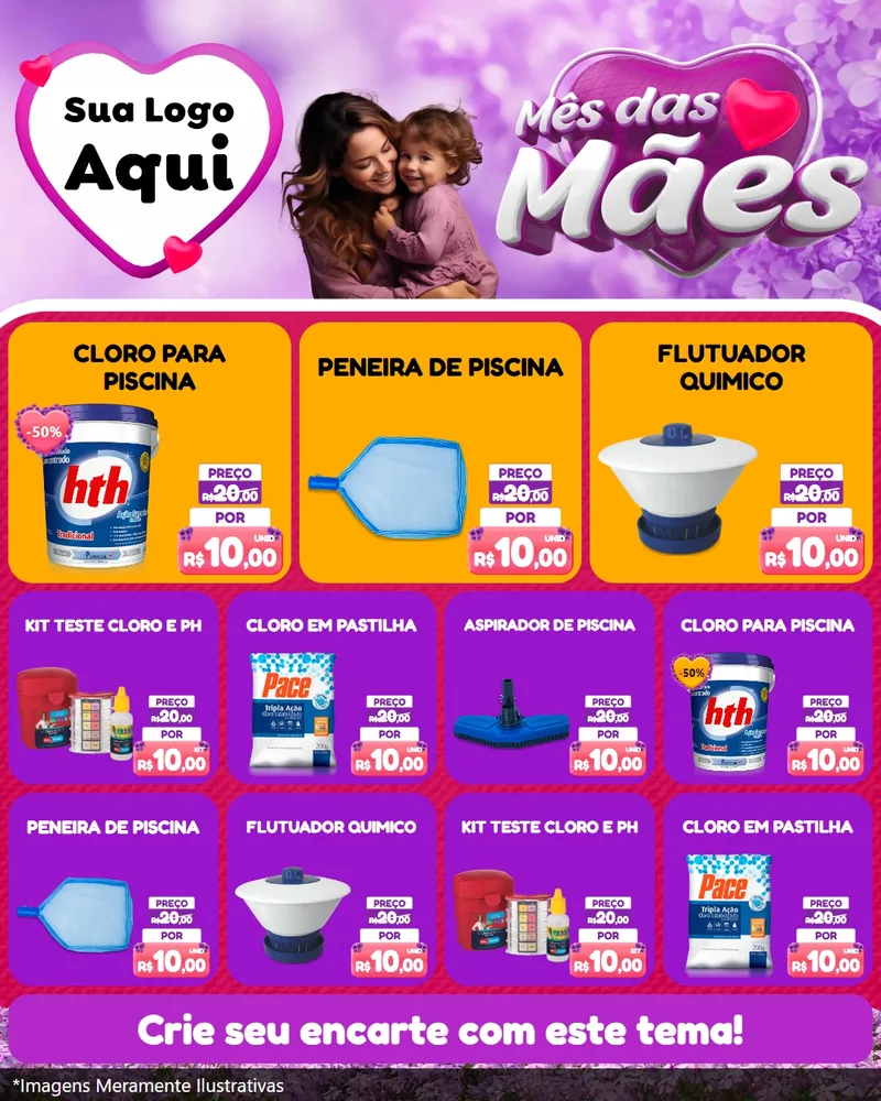 Modelo de Rede Social para Feed Instagram com o tema Mês das Mães para Produtos para Piscina