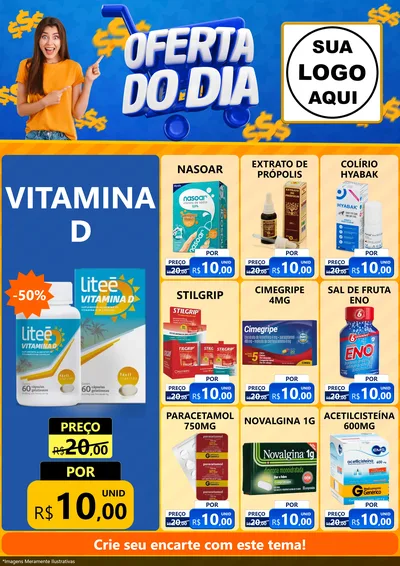 Modelo de Encarte para Encarte A4 Vertical com o tema Oferta do Dia para Farmácia