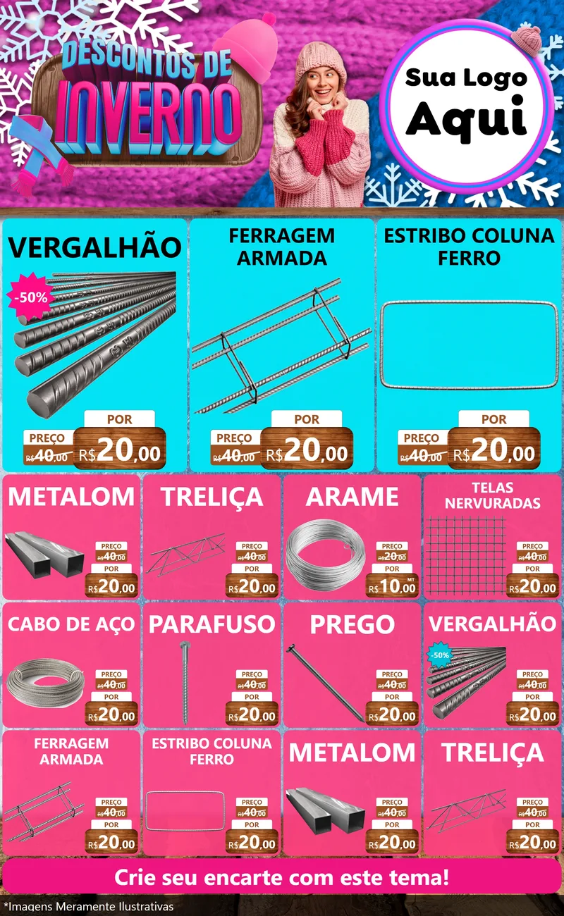 Modelo de Encarte para Encarte Grande com o tema Descontos de Inverno para Ferragens