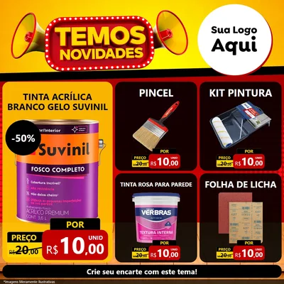 Modelo de Rede Social para Feed Facebook com o tema Temos Novidades para Tintas e Ferramentas