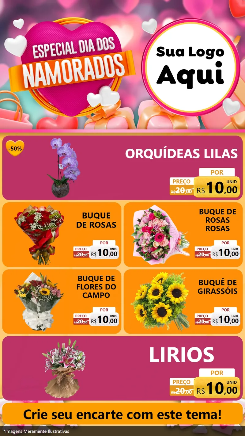Modelo de TV para TV Vertical com o tema Especial Dia dos Namorados para Floricultura e jardim