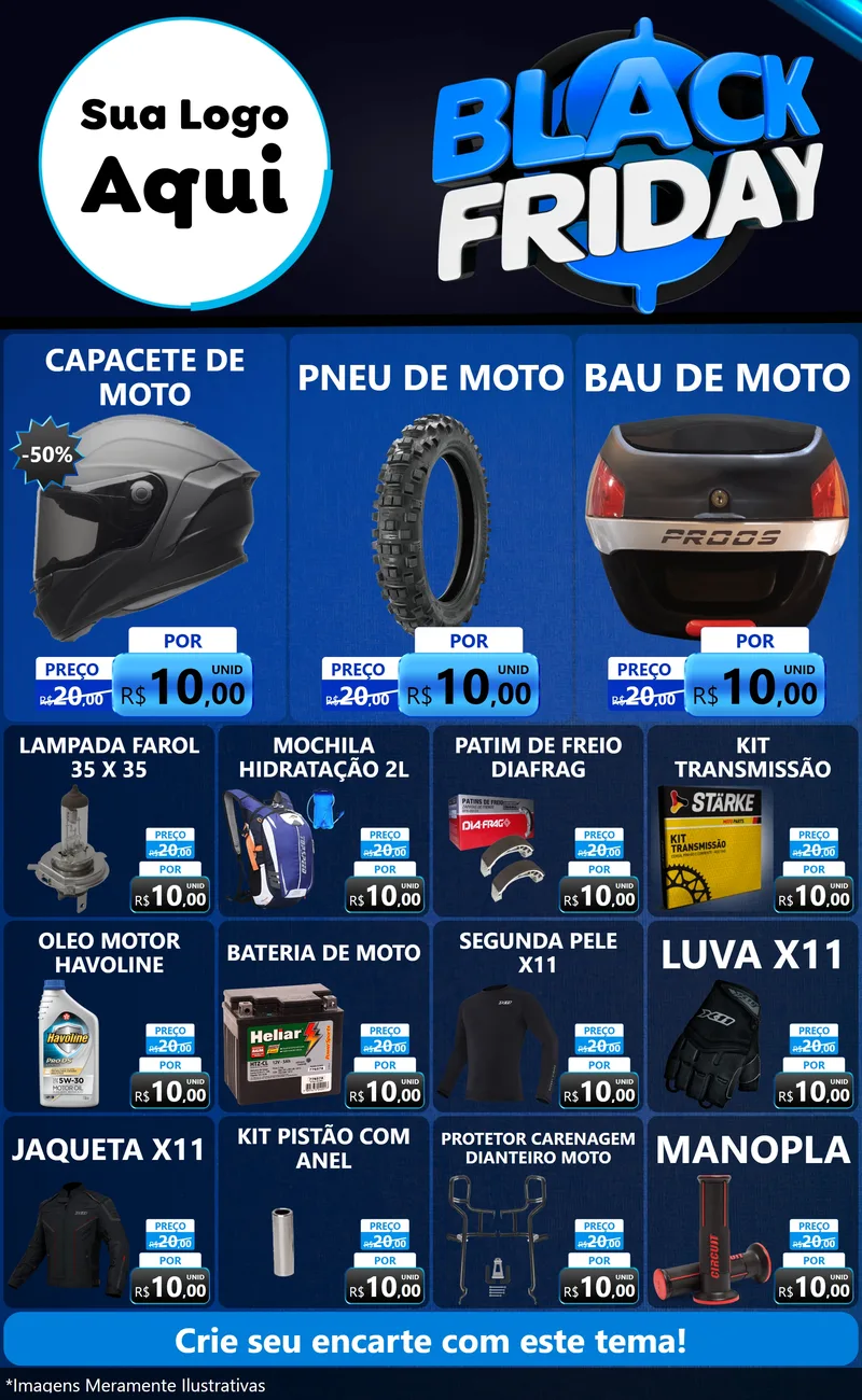 Modelo de Encarte para Encarte Grande com o tema Black Friday para Moto peças
