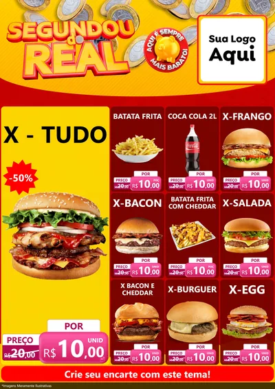 Modelo de Encarte para Encarte A4 Vertical com o tema Segundou do Real para Hamburgueria