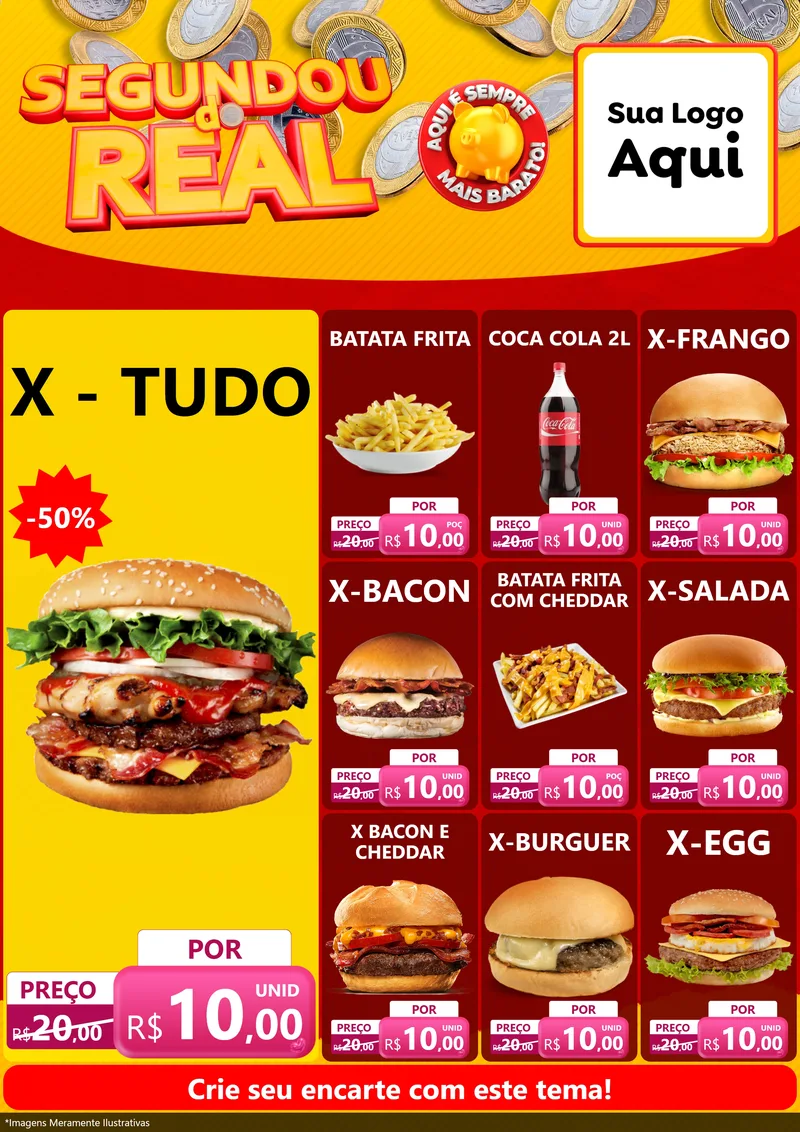 Modelo de Encarte para Encarte A4 Vertical com o tema Segundou do Real para Hamburgueria