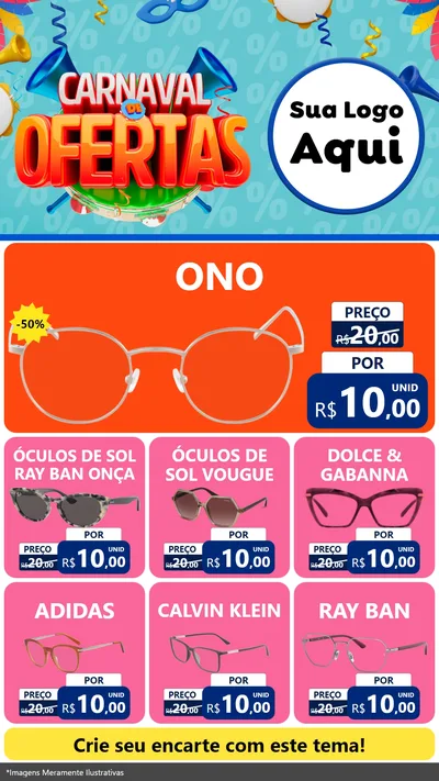 Modelo de Rede Social para Stories com o tema Carnaval de Ofertas para Óticas