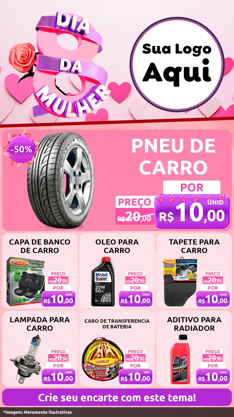 Modelo de Rede Social para Stories com o tema Dia da Mulher para Auto peças