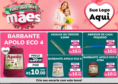 Modelo de Encarte para Encarte A4 Horizontal com o tema Feliz Dia das Mães para Armarinho e Aviamentos