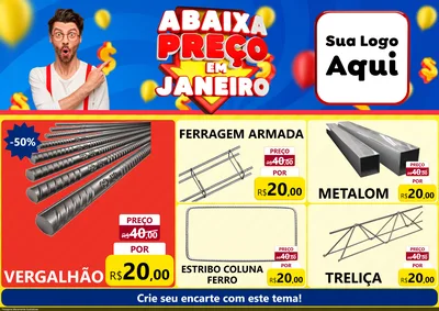 Modelo de Encarte para Encarte A4 Horizontal com o tema Abaixa Preço em Janeiro para Ferragens