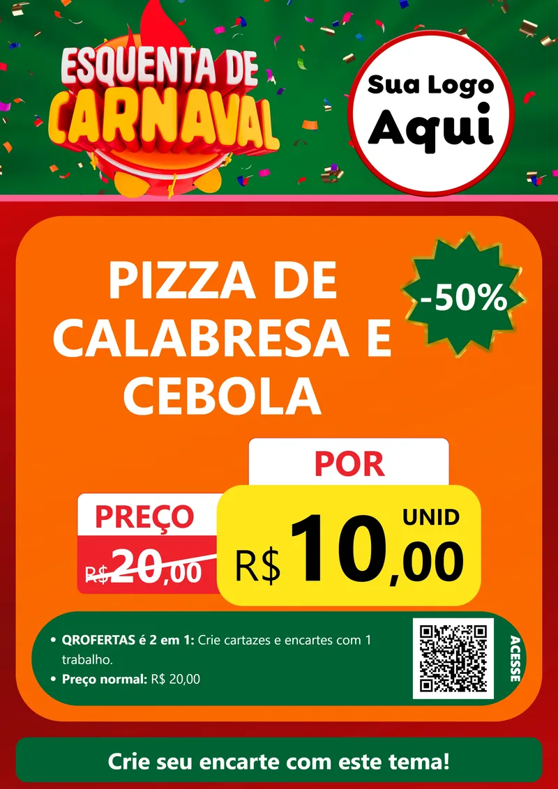 Modelo de Cartaz para Cartaz A4 Vertical com o tema Esquenta de Carnaval para Pizzaria