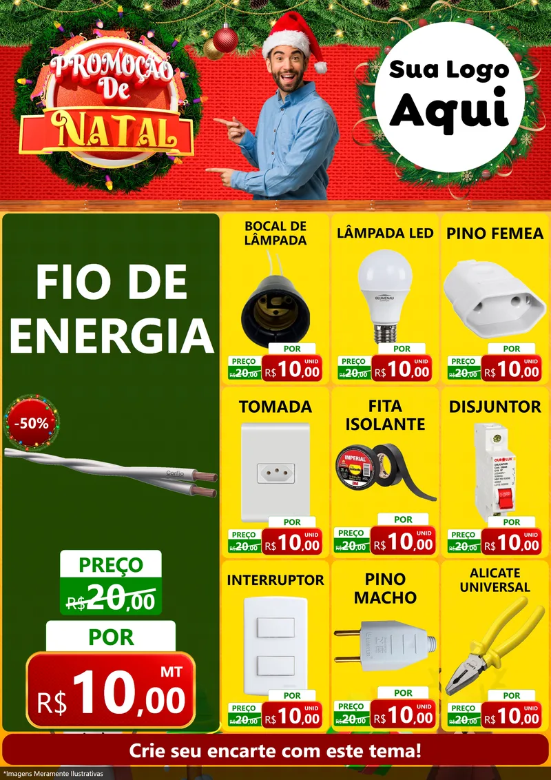 Modelo de Encarte para Encarte A4 Vertical com o tema Promoção de Natal para Materiais Elétricos