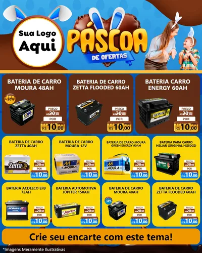 Modelo de Rede Social para Feed Instagram com o tema Páscoa de Ofertas para Baterias Elétricas