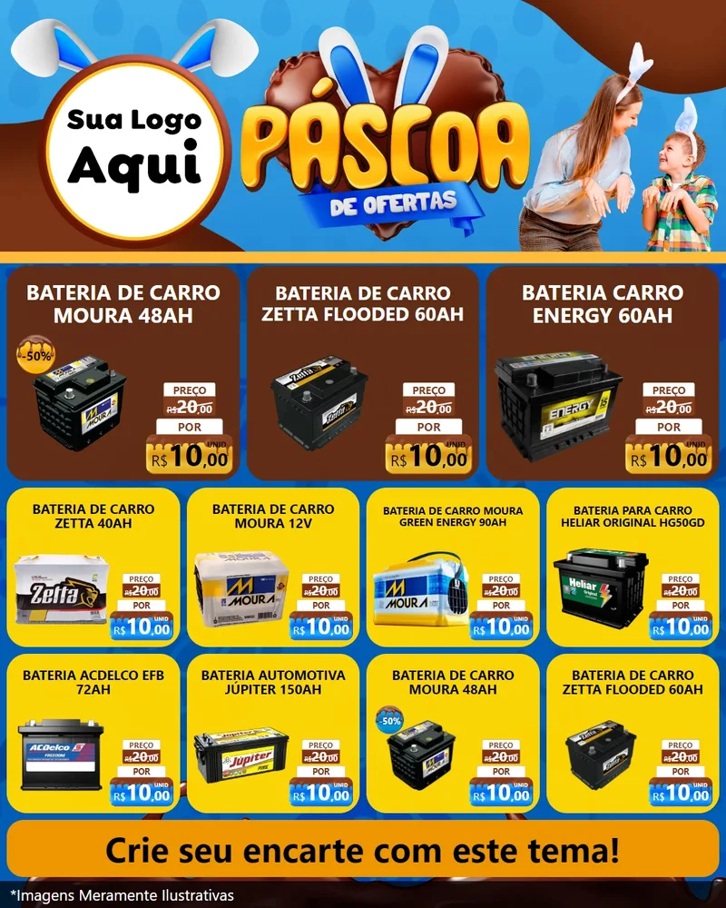 Modelo de Rede Social para Feed Instagram com o tema Páscoa de Ofertas para Baterias Elétricas