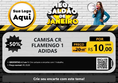 Modelo de Cartaz para Cartaz A4 Horizontal com o tema Mega Saldão de Janeiro para Roupas e acessórios
