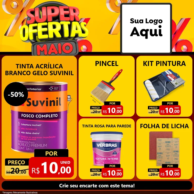 Modelo de Rede Social para Feed Facebook com o tema Super Ofertas Maio para Tintas e Ferramentas