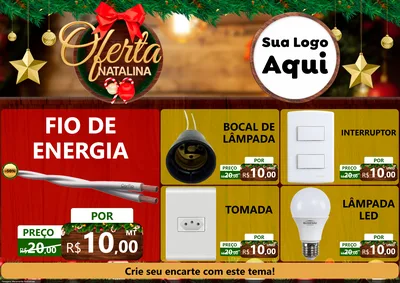 Modelo de Encarte para Encarte A4 Horizontal com o tema Ofertas Natalina para Materiais Elétricos