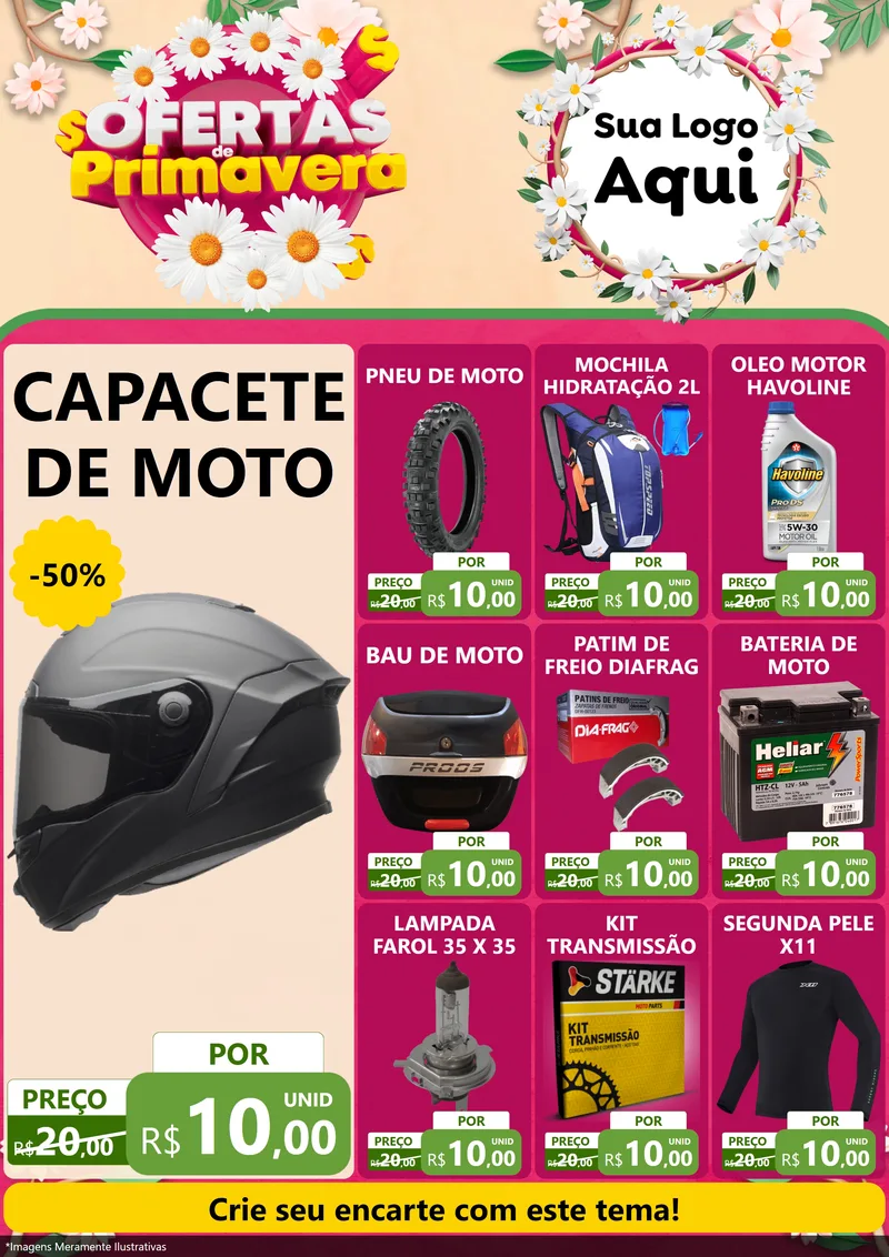 Modelo de Encarte para Encarte A4 Vertical com o tema Ofertas de Primavera para Moto peças