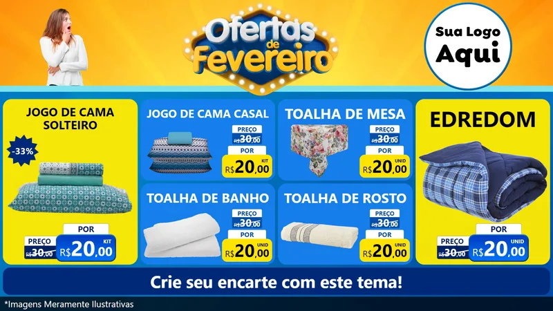 Modelo de TV para TV Horizontal com o tema Ofertas de Fevereiro para Cama, Mesa e Banho