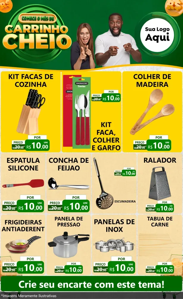 Modelo de Encarte para Encarte Grande com o tema Carrinho Cheio para Utilidades Domésticas
