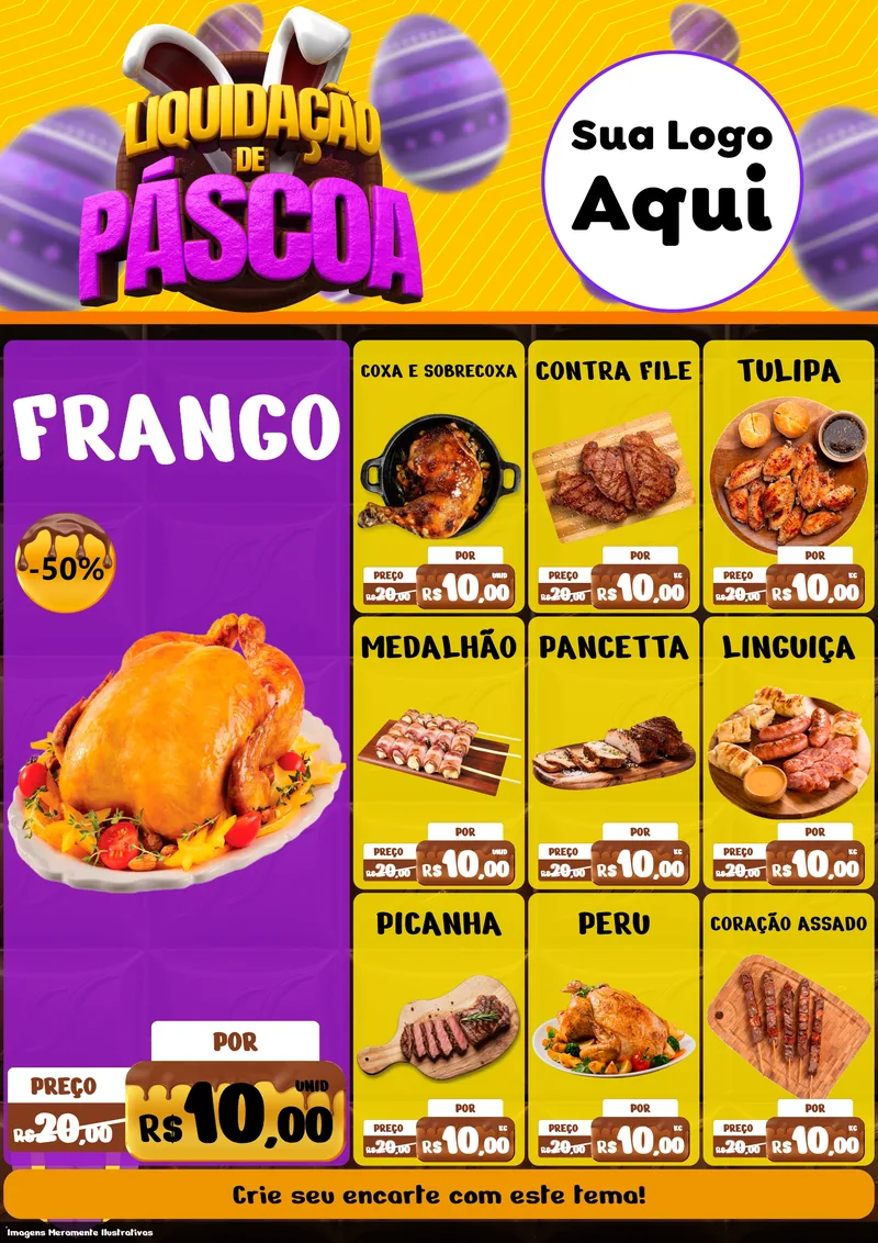 Modelo de Encarte para Encarte A4 Vertical com o tema Liquidação de Páscoa para Assados