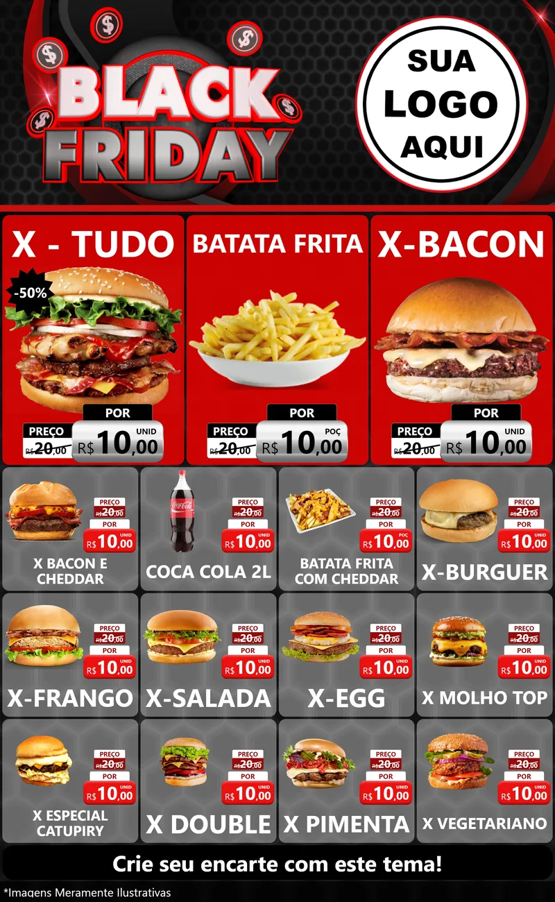 Modelo de Encarte para Encarte Grande com o tema Black Friday para Hamburgueria
