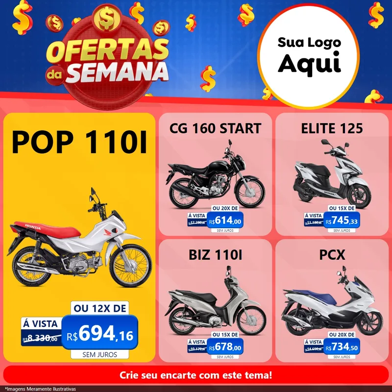 Modelo de Rede Social para Feed Facebook com o tema Ofertas Da Semana para Concessionaria de Motos