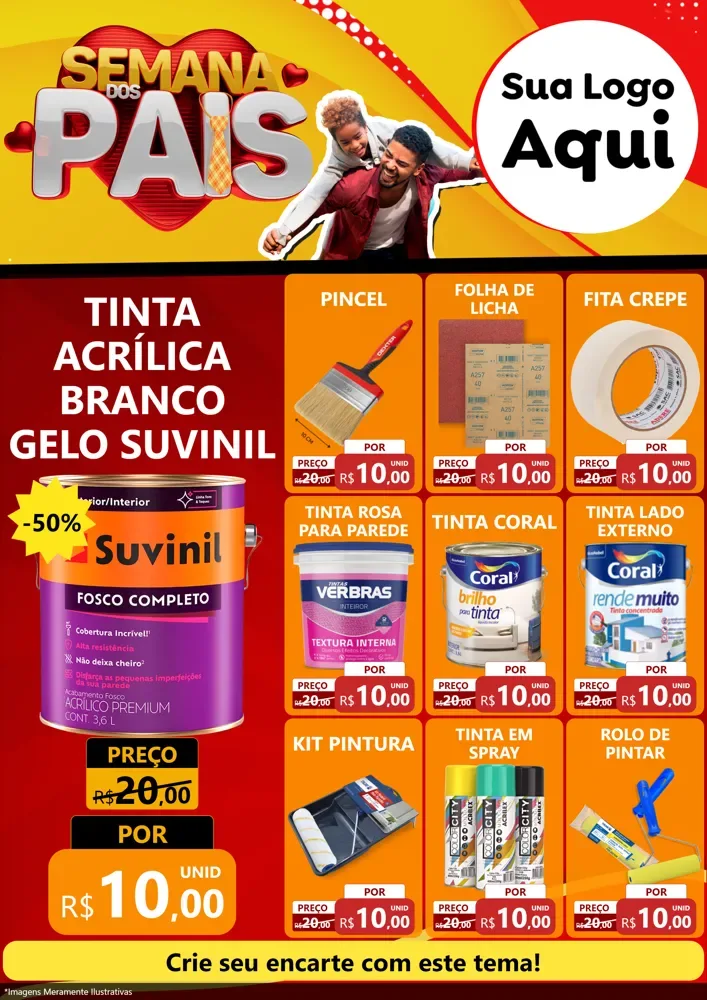 Modelo de Encarte para Encarte A4 Vertical com o tema Semana Dos Pais para Tintas e Ferramentas