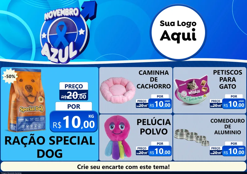Modelo de Encarte para Encarte A4 Horizontal com o tema Novembro Azul para Pet Shop