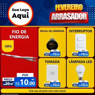 Modelo de Rede Social para Feed Facebook com o tema Fevereiro Arrasador para Materiais Elétricos