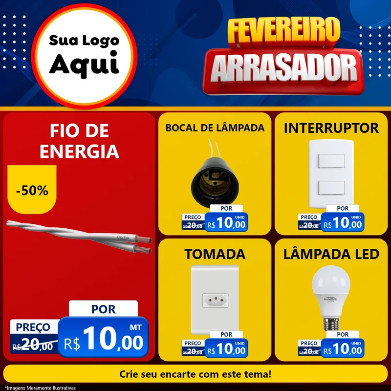 Modelo de Rede Social para Feed Facebook com o tema Fevereiro Arrasador para Materiais Elétricos