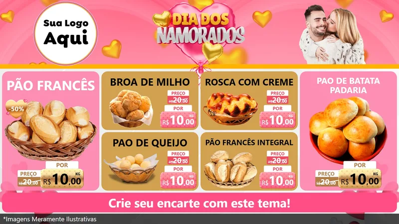 Modelo de TV para TV Horizontal com o tema Dia dos Namorados para Padaria