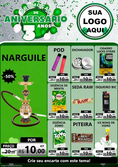 Modelo de Encarte para Encarte A4 Vertical com o tema Promoção de Aniversário - 3 Anos para Tabacaria