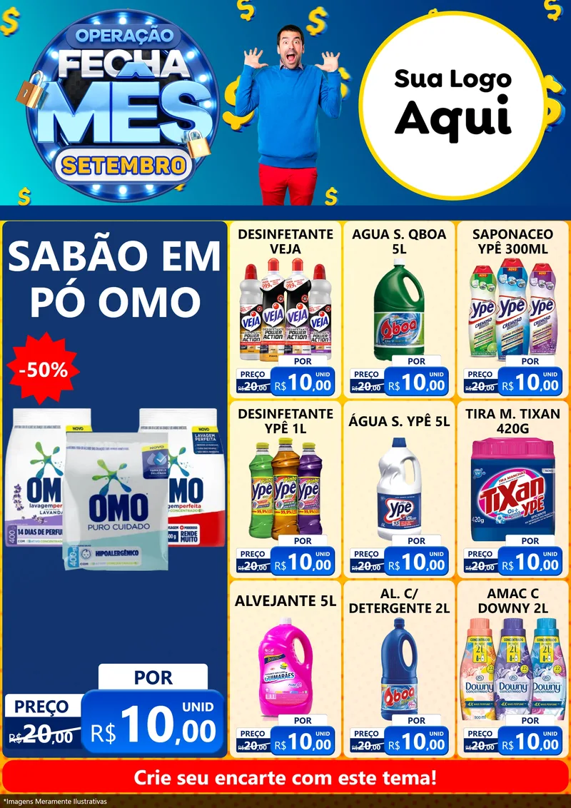 Modelo de Encarte para Encarte A4 Vertical com o tema Operação Fecha Mês Setembro para Produtos de Limpeza