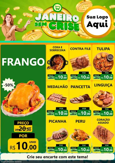 Modelo de Encarte para Encarte A4 Vertical com o tema Janeiro Sem Crise para Assados