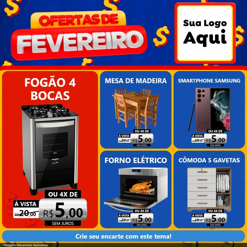 Modelo de Rede Social para Feed Facebook com o tema Ofertas de Fevereiro para Móveis e Eletro