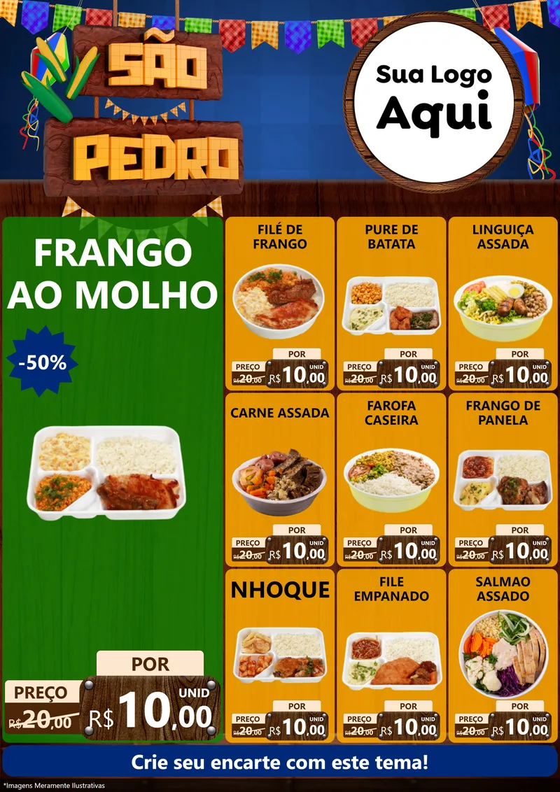 Modelo de Encarte para Encarte A4 Vertical com o tema São Pedro para Restaurante
