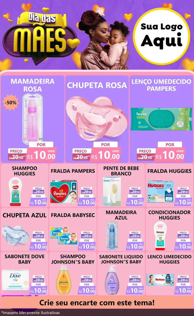 Modelo de Encarte para Encarte Grande com o tema Dia das Mães para Bebês