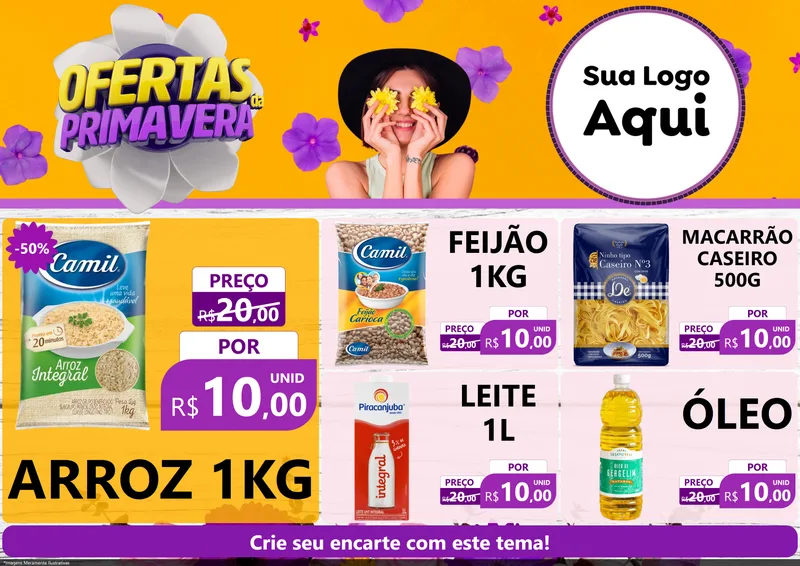 Modelo de Encarte para Encarte A4 Horizontal com o tema Ofertas Da Primavera para Supermercado