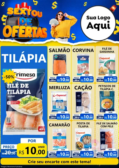 Modelo de Encarte para Encarte A4 Vertical com o tema Sextou de Ofertas para Peixaria
