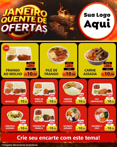 Modelo de Rede Social para Feed Instagram com o tema Janeiro Quente de Ofertas para Restaurante