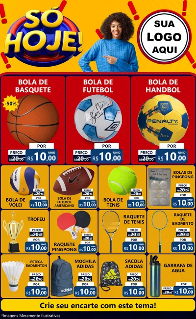 Modelo de Encarte para Encarte Grande com o tema Só Hoje! para Artigos Esportivos