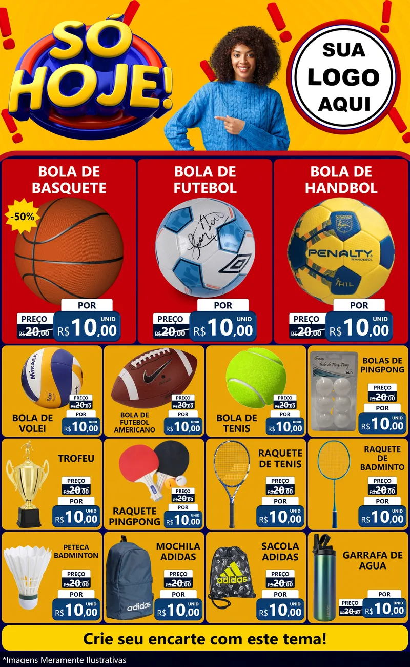 Modelo de Encarte para Encarte Grande com o tema Só Hoje! para Artigos Esportivos