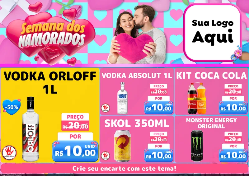 Modelo de Encarte para Encarte A4 Horizontal com o tema Semana dos Namorados para Distribuidora de bebidas