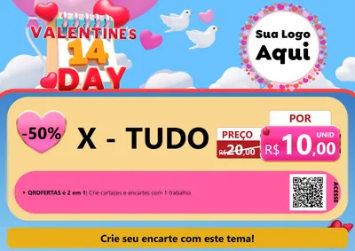 Modelo de Cartaz para Cartaz A4 Horizontal com o tema Valentine's Day para Hamburgueria