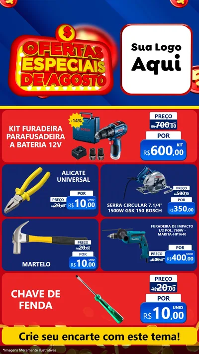 Modelo de TV para TV Vertical com o tema Ofertas Especiais de Agosto para Maquinas e Ferramentas