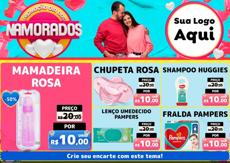Modelo de Encarte para Encarte A4 Horizontal com o tema Promoção Dia dos Namorados para Bebês
