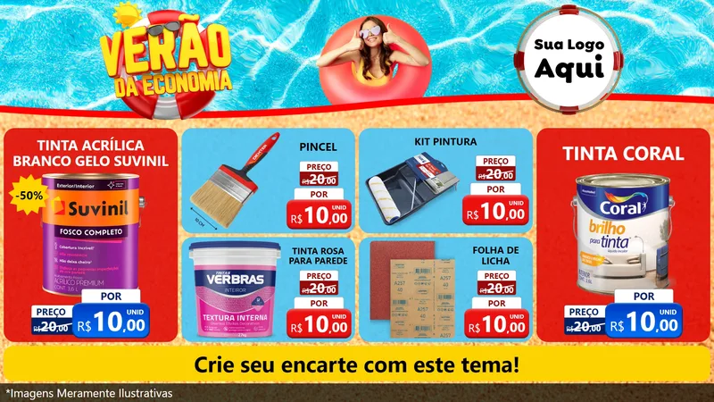 Modelo de TV para TV Horizontal com o tema Verão da Economia para Tintas e Ferramentas
