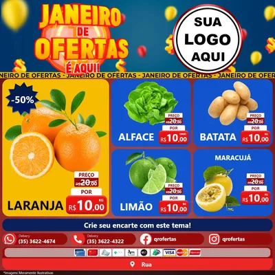 Modelo de Rede Social para Feed Facebook com o tema Janeiro de Ofertas É Aqui! para Hortifrúti
