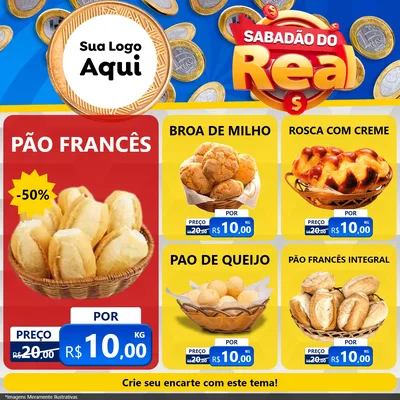 Modelo de Rede Social para Feed Facebook com o tema Sabadão do Real para Padaria